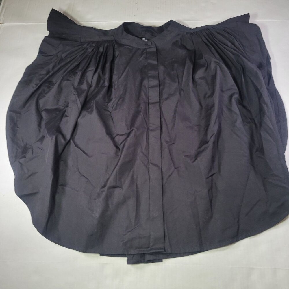Madewell Women Black Poplin Shirred Button-Down Pleated Blouse Top Size S